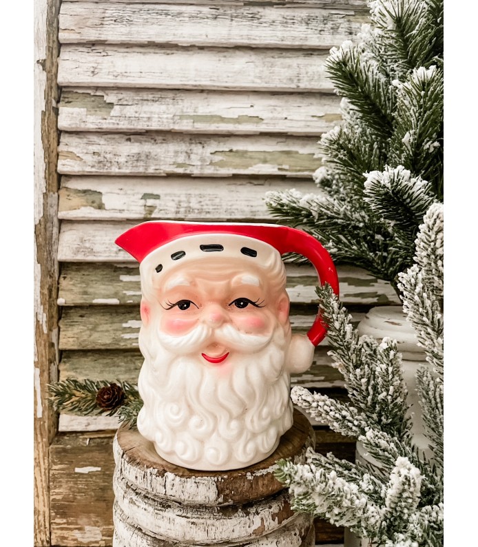 Vintage Napco Santa Milk Pitcher - Amazing Paint , Crazed, Stamped - Holiday